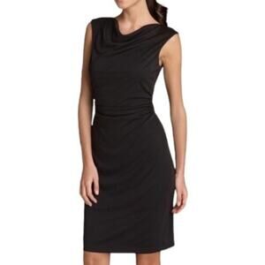 David Meister Black Jersey Cowl Neck Ruched Party Sleeveless Mini Dress‎ Size 8